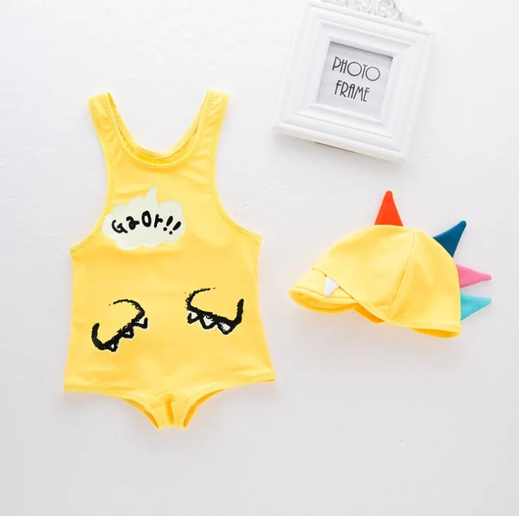 New Arrival Lovely Dinosaur Pattern Baby Boy Conjoined Swimwear with Swimming Cap/Children Hot Spring Swimming Suit  3141