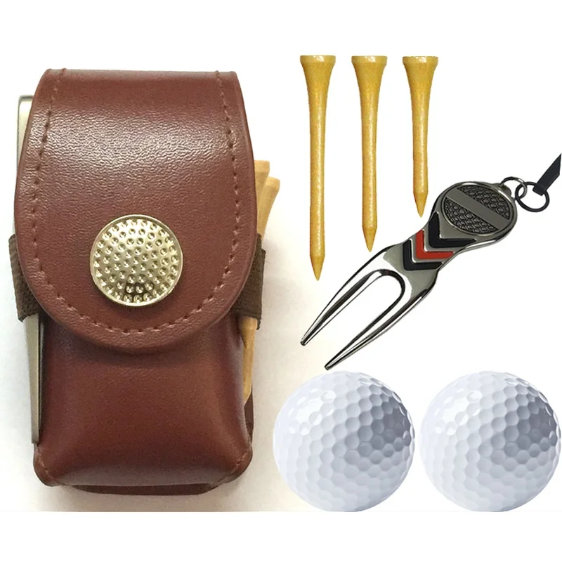 Leather Golf Ball Pouch Mini Golf Waist Bag Hold 2 Balls One Fork 3 Tees Small Golf Ball Bag Golf Accessories