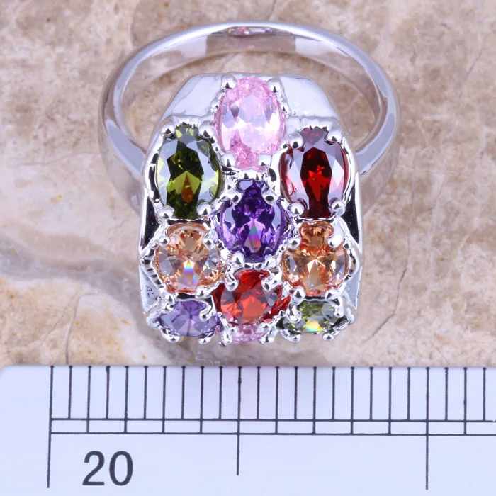 Royal Multigem Green Peridot Silver Plated  Women\'s Ring Size 6 / 7 / 8 / 9 R1277