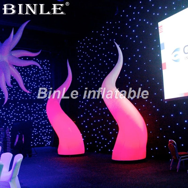 Large 63cmDia 5mH LED fire inflatable curly spire inflatable pillar tusk horn column for event decoration