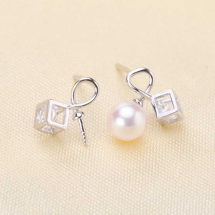 

Shinning Cube Style Pearl Stud Earrings Findings S925 Sterling Silver Pearl Earrings Jewelry Components 6Pairs/Lot