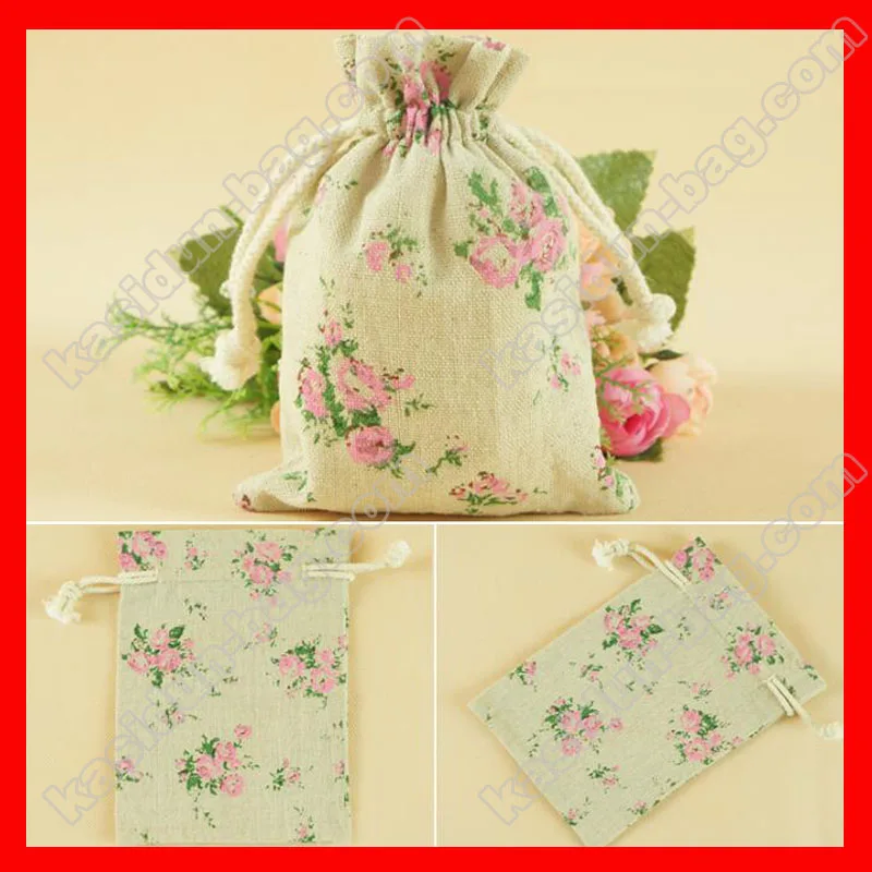 (200pcs/lot)  Wholesale  cotton linen  fabric drawstring gift cloth bag