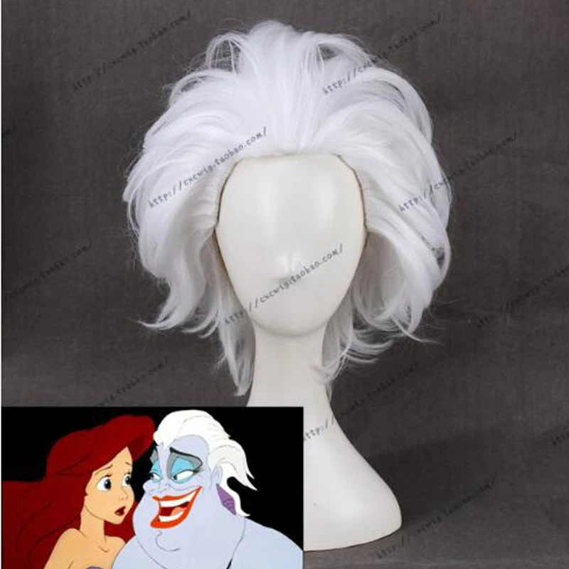 Ursula Cosplay peluca La Sirenita pelo sintético corto blanco para adulto + gorro de peluca