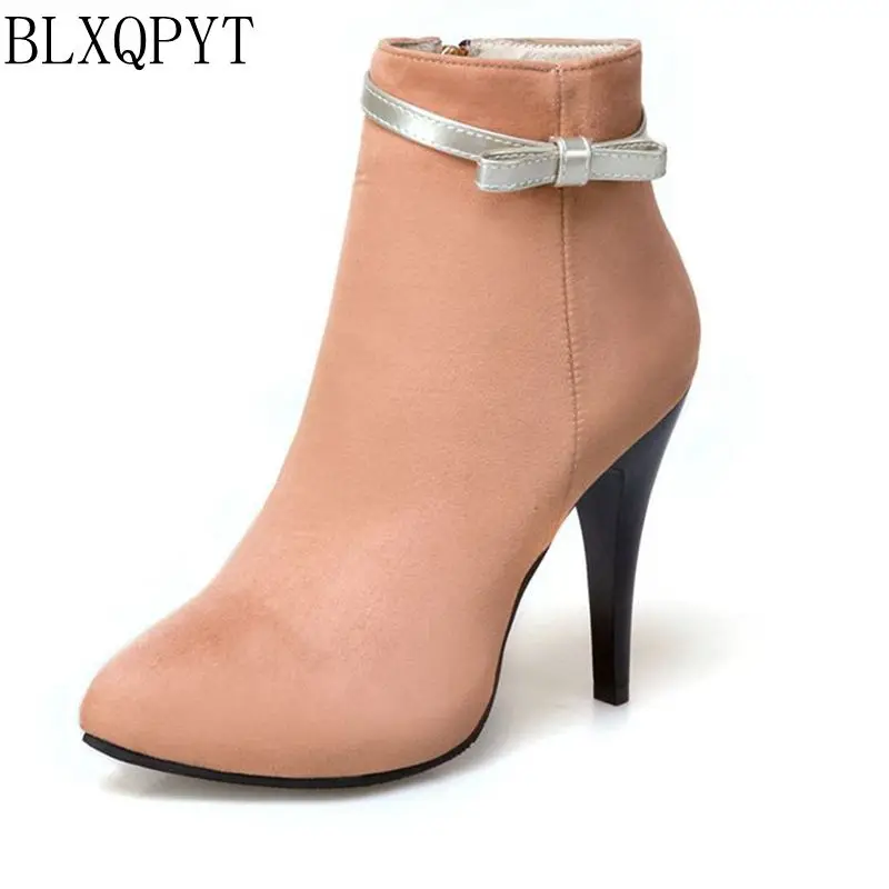 BLXQPYT New Big Size 33-50 Women High Heels ankle Short boots Autumn Winter Shoes Pointed Toe Platform Knight New Boots 2-5