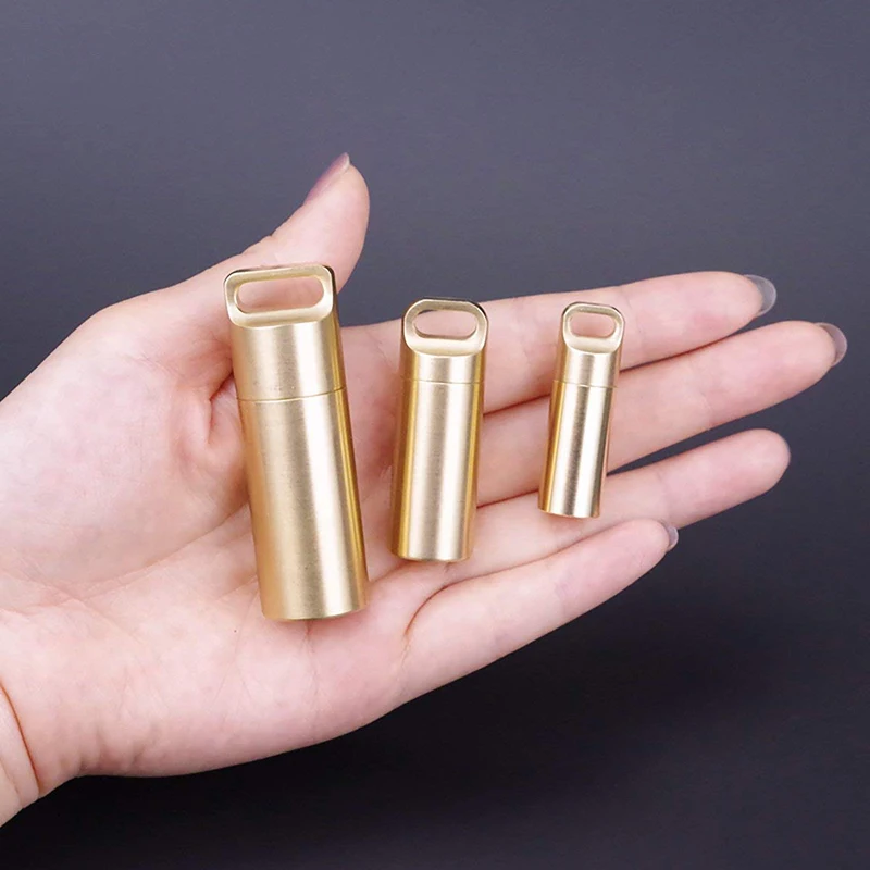 Brass Airtight Watertight Storage Container Dry Box Seal Bottle Case For Pill Capsule Fob Emergency Medicine Match Cell Battery