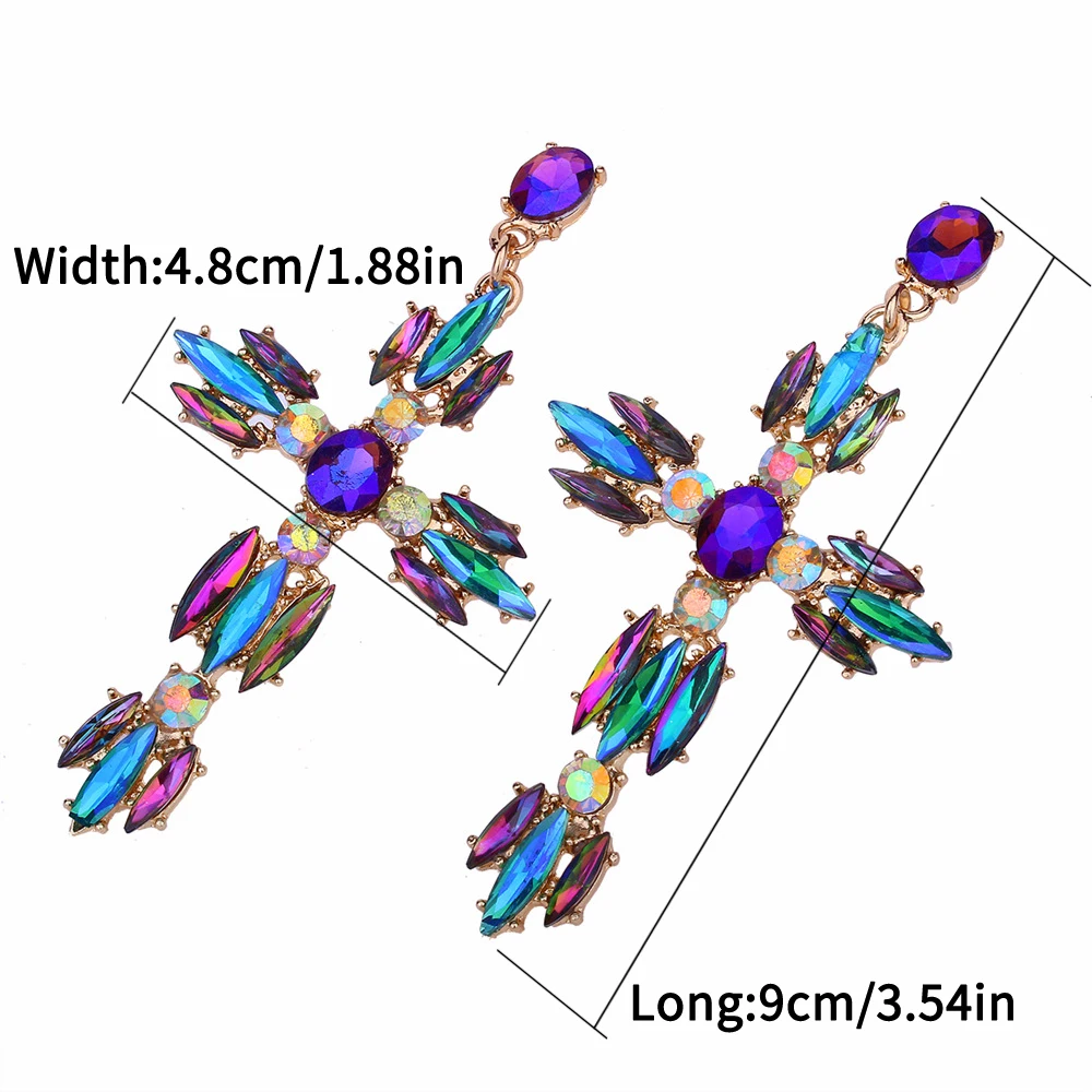Trendy Rhinestone Cross Earrings For Women Big statement Earring 2021 crystal summer earing fashionable fall jewelry