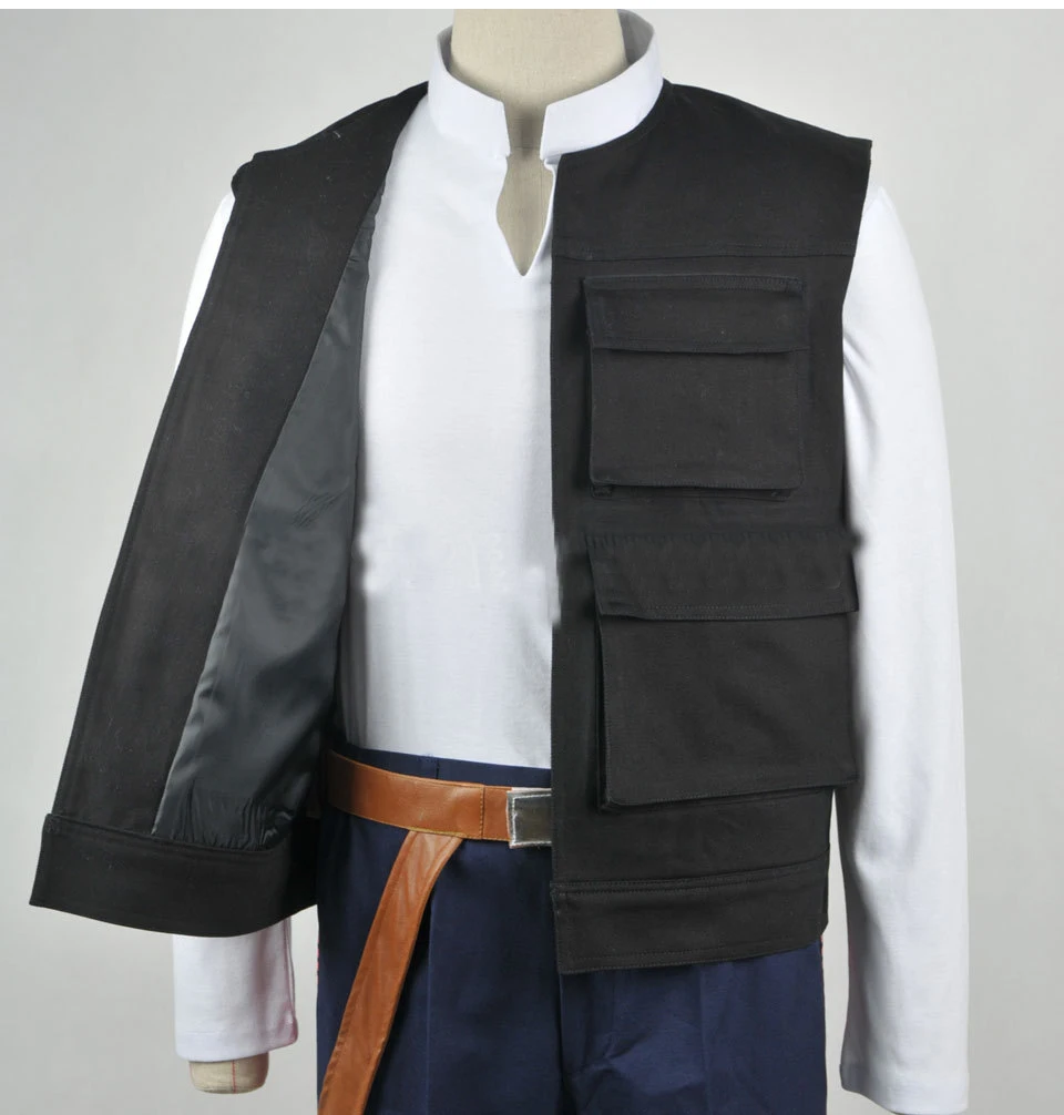 Conjunto de disfraz de Han Solo osplay hecho a medida, top, pantalón, chaleco y bolsa de pierna 11