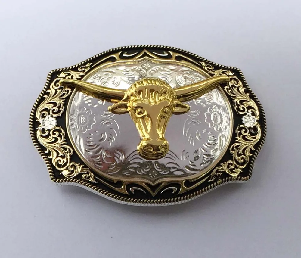 New Arrvial Cowboy Belt Buckle With Gold Color 3D Sliver Bulls Metal Buckles suitable for 4cm wideth belt with continous stock
