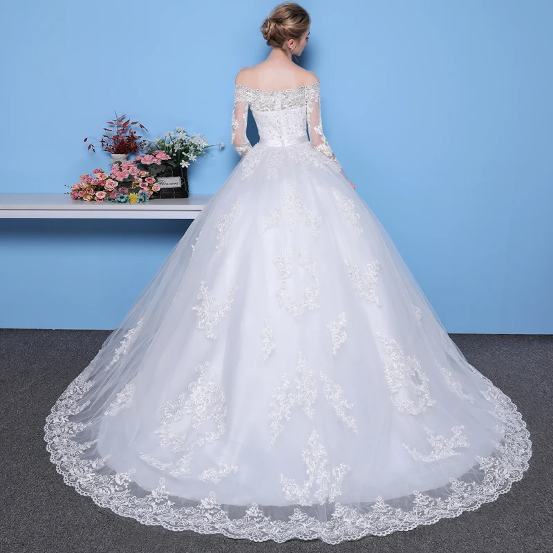 Long Sleeves Wedding Dresses 2024 Princess Lace Bridal Bride Gowns Luxury Vintage Off The Shoulder Robe De Mariage Customized