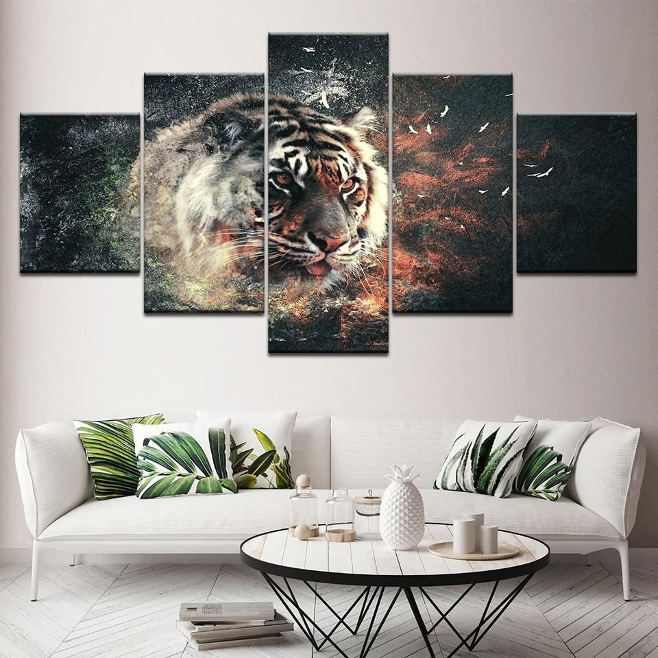 5 Pieces/set Abstract Tiger Wall Art Painting Picture Print on Canvas for Home Decoration Wall Art