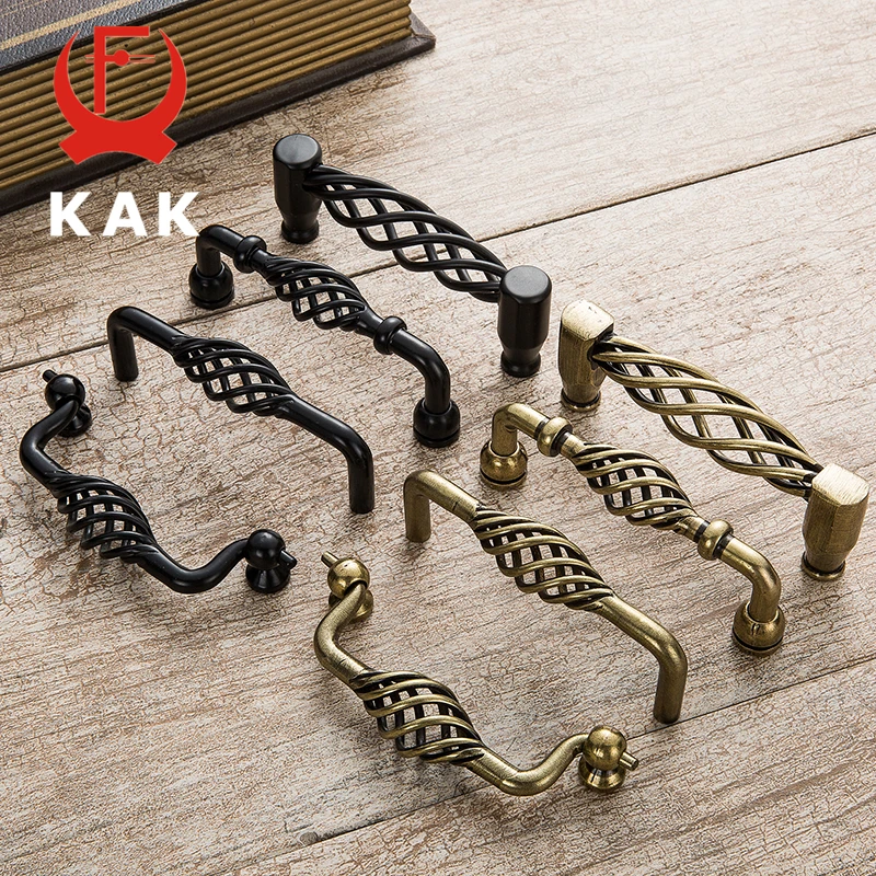 KAK Vintage Antique Bronze Cabinet Handles Hollow Out Birdcage Handles Drawer Knobs Wardrobe Door Pullers Furniture Handle