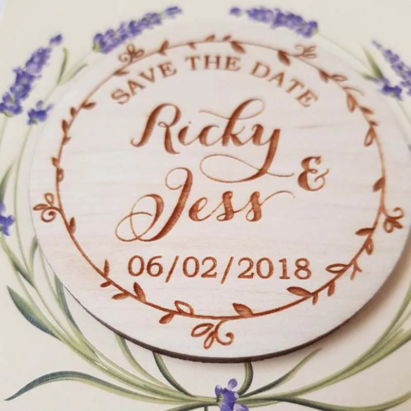 Personalized Wood Carved Handicraft Wood Save The Date Accessories Laser Cut Wedding Fridge Magnets Home Decor