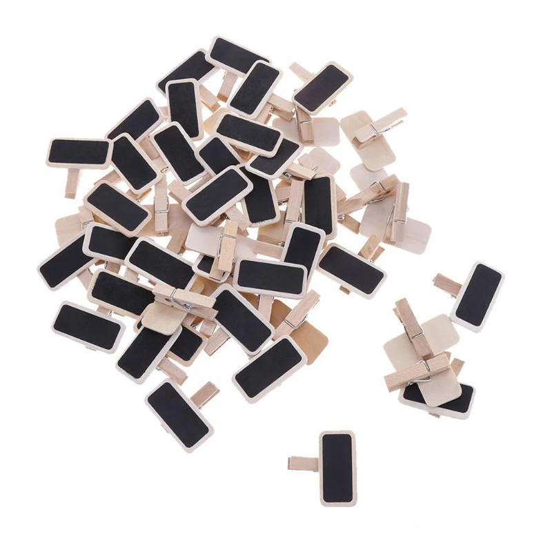 20Pcs Mini Blackboard Wooden Clips DIY Party Home Decor Craft Arts Mark Chalkboards Small Clamps Memo Paper Bookmark Photo Clips