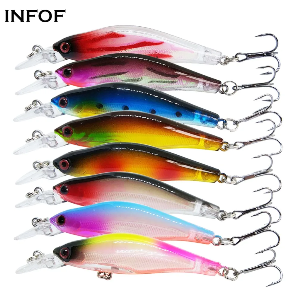 INFOF 8-pieces Floating Minnow Hard Baits 8cm/6.3g Artificial Hard Fishing Lure Jerkbaits Wobbler Carp Fishing Lures