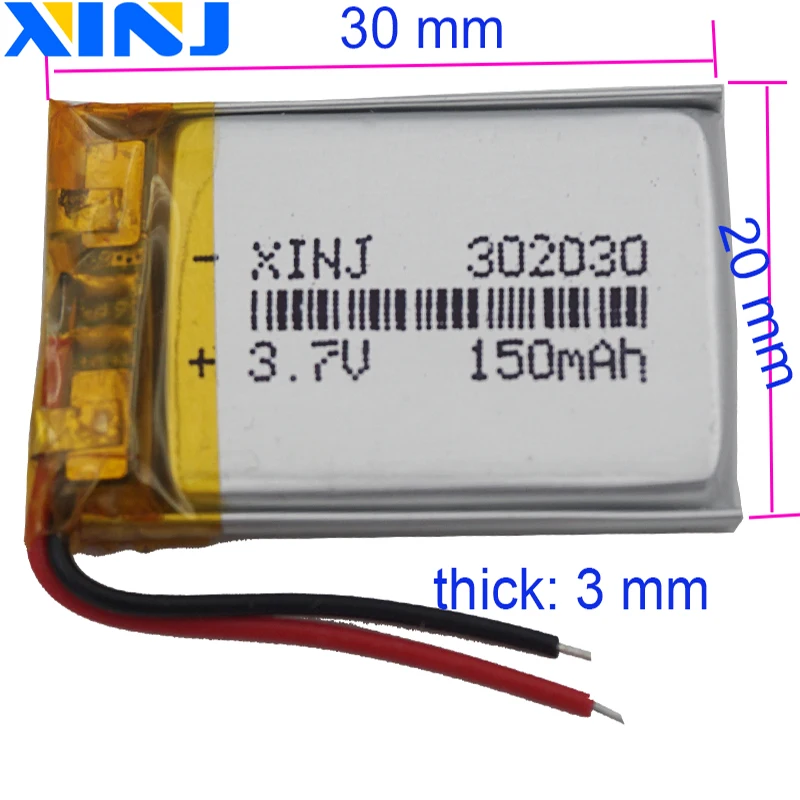 2pcs 3.7V 150mAh 0.555Wh Li Lithium Battery 302030 JST 2pin 1.0/1.25/1.5/2.0/2.54mm Plug For Sat Nav Smart Watch Headphones MP3