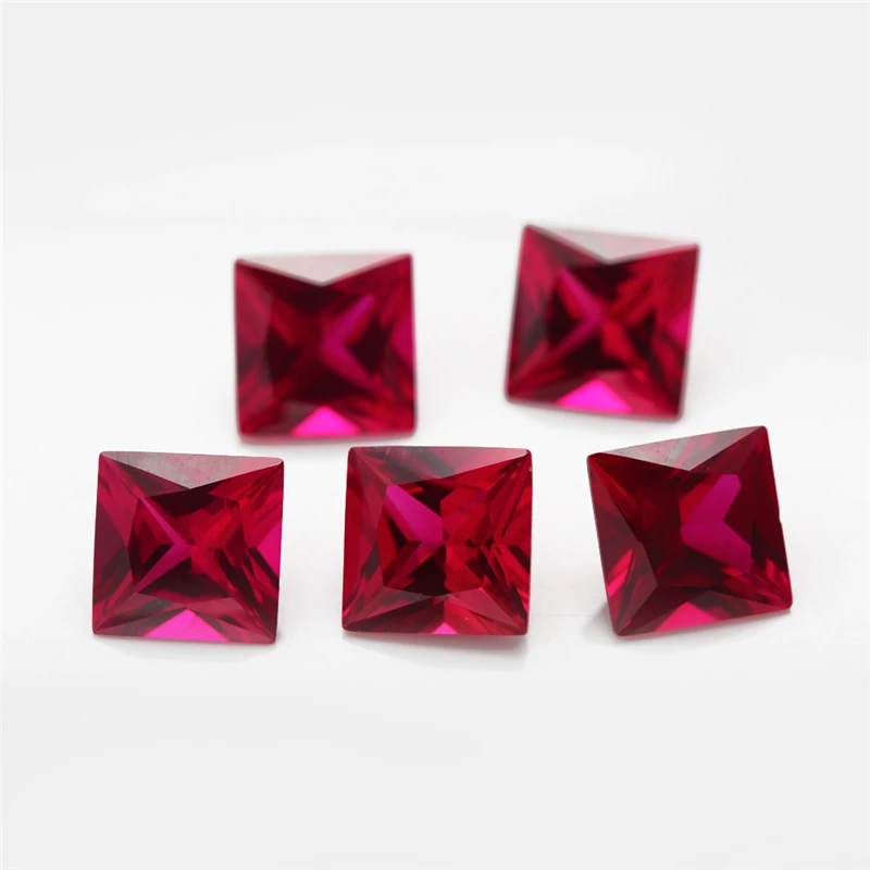 Size 2x2~10x10mm 8# 3# 5# Red Stone Square Princess Cut Synthetic Corundum Gemstone For Jewelry