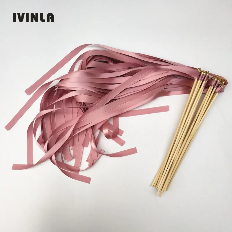 50pcs/lot dark pink wedding ribbon wands with gold bell  ribbon Twirling Streamers,ribbon wish stick