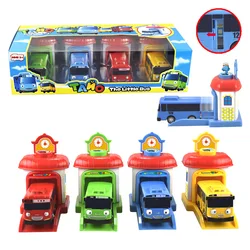 4 pcs/set escala modelo tayo o pequeno ônibus crianças em miniatura ônibus bebê oyuncak garagem tayo ônibus impacto carro veículo de ejeção