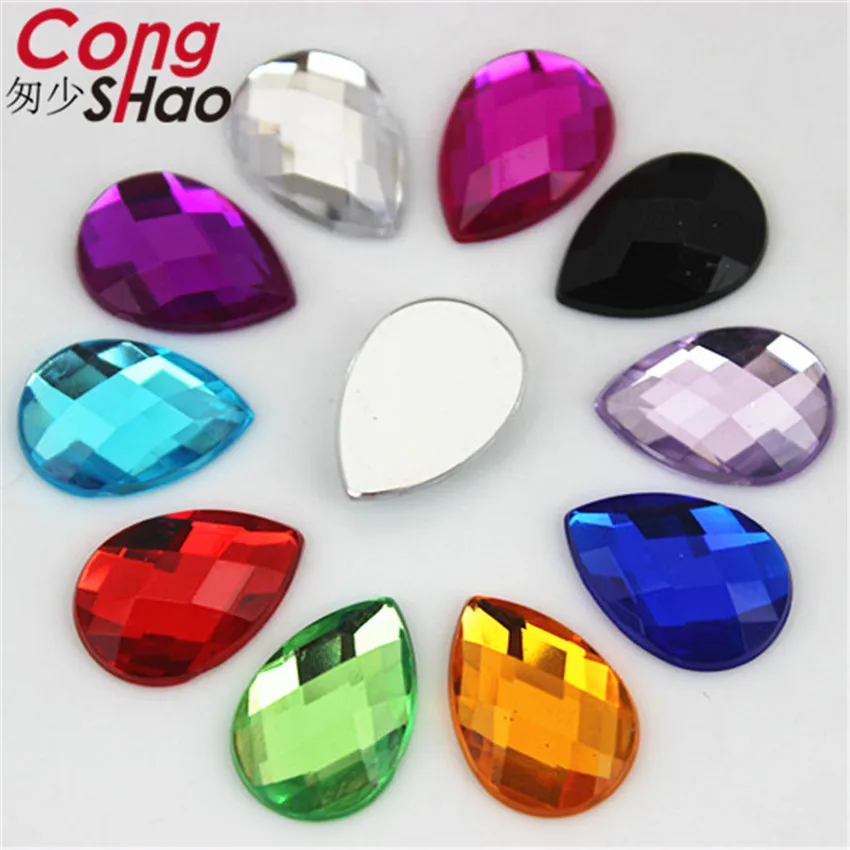 Cong Shao 50pcs 13*18mm Colorful Acrylic Rhinestone Flat Back Drop Shape Stones And Crystals Clothing Crafts Accessories WC318