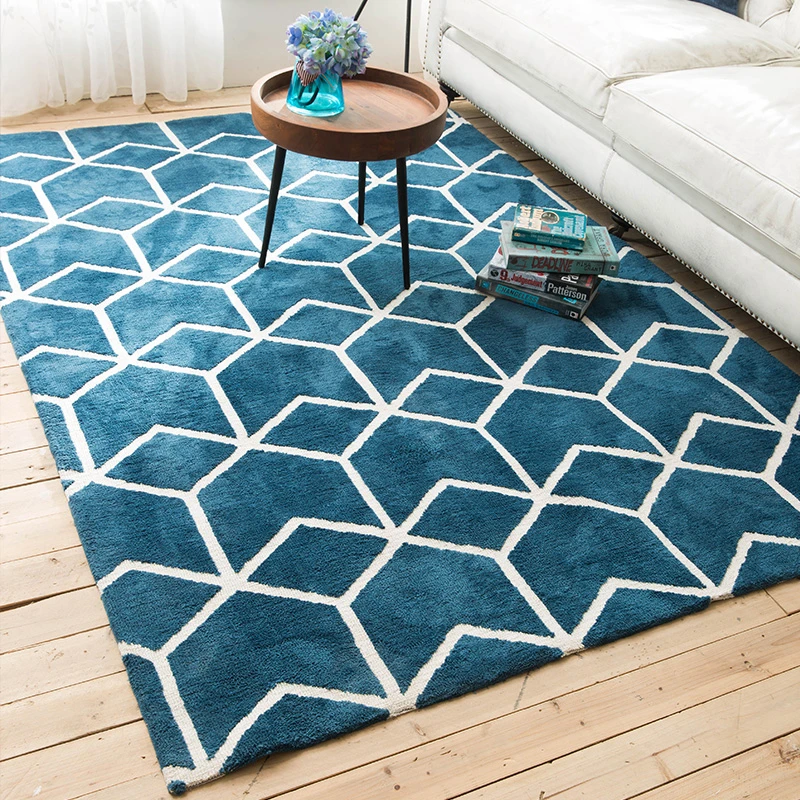 moroccan Living room Carpet geometric stripe grey BLUE Indian Rug bohemian Modern Mat design Nordic style Carpet customization