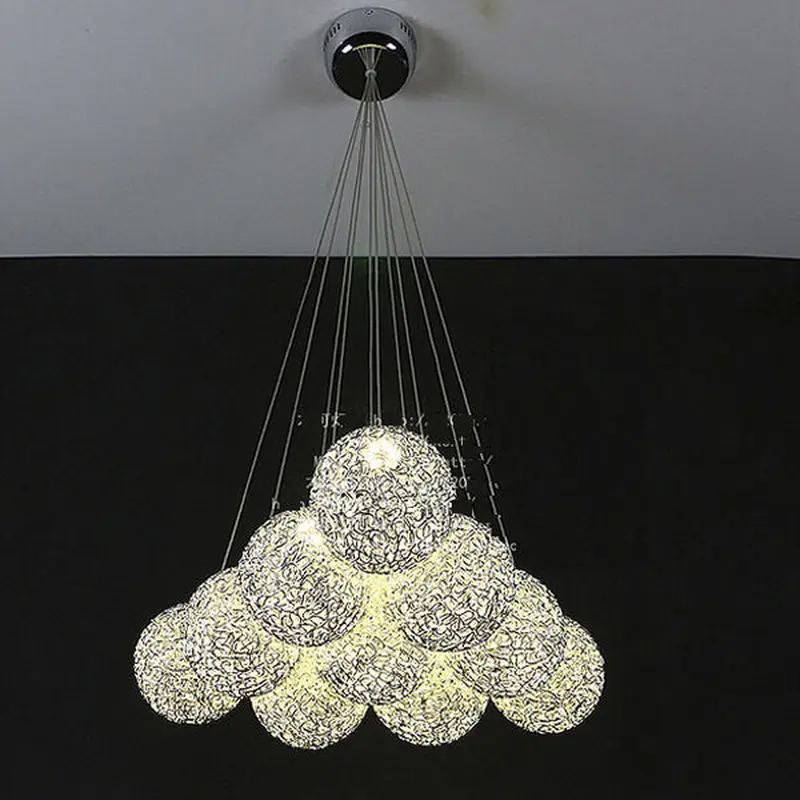 Modern LED 10 Heads Aluminium Wire Ball Led Pendant Light Exquisite Hand-Woven Lamp Base Modern Concise Dining Room Light