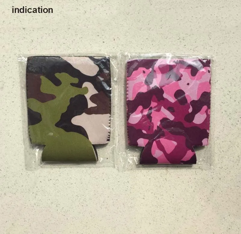 100pcs/lot Camouflage Printed Neoprene Stubby Holders Folded Can Cooler Small Order Insulated Stubby Beer For Food Wine Wedding