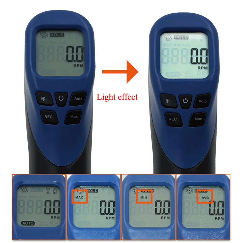 Digital Tachometer LCD Display Non Contact 2.5-99999RPM Laser Speed Tester Device Tach Meter Built-in Lithium Battery