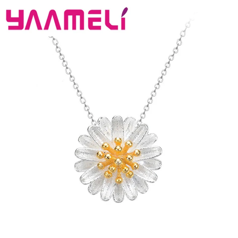 Summer Styles Pendant Necklace For Young Girls 925 Sterling Silver Chrysanthemum Flower Choker Fashion Link Necklaces