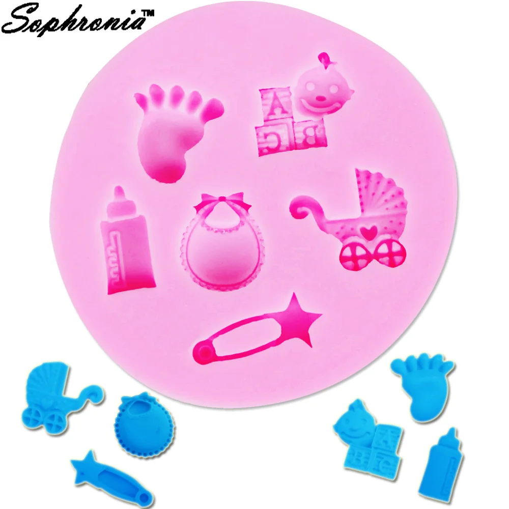 Baby Shower Bottles Foot Silicone Kitchen Molds for Handicrafts Fondant Sweets Cookie Baking Supplies Table Decorations Pastry