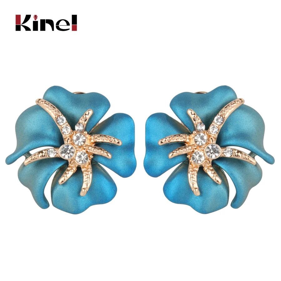 Kinel Hot 2019 Blue Enamel Rose Earring For Women Fashion Gold Crystal Earrings Engagement Vintage Jewelry