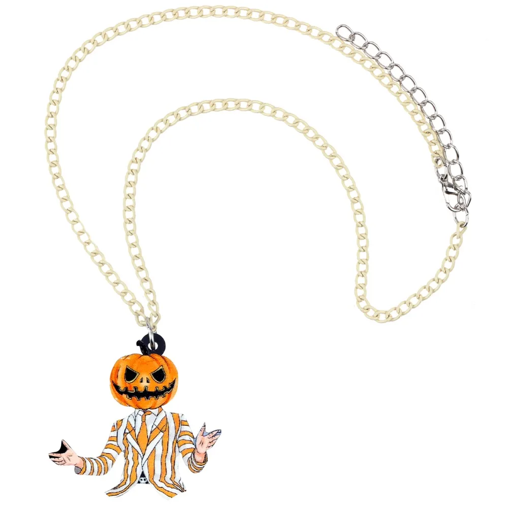 WEVENI Acrylic Halloween Jewelry Running Mummy Zombie Necklace Pendant Chain Choker Collar For Women Girls Anime Wholesale