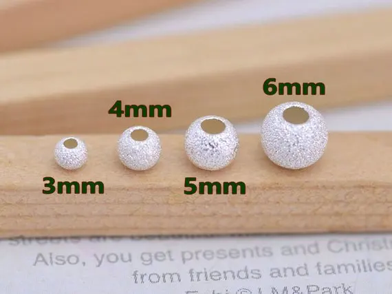 

20pcs Genuine 925 Sterling Silver Sandblast Beads,Large Hole Round Beads,Matte Spacers Beads 3mm 4mm 5mm 6mm for jewelry Making