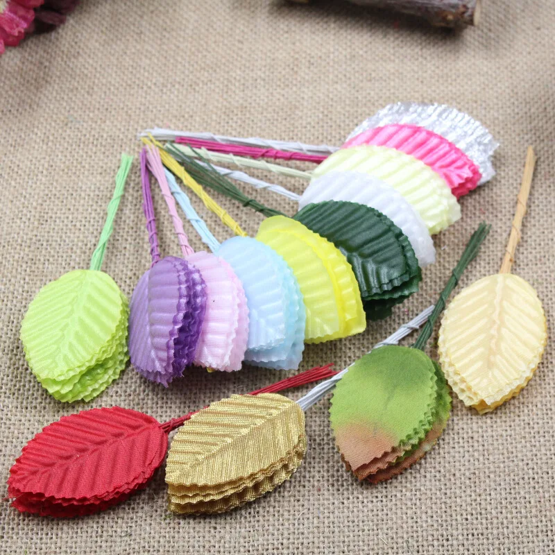 50Pcs/lot 5cm Pompon Mini Simulated leaves Artificial Silk leaf bouquet For Wreaths DIY Wedding Scrapbooking Fake leaf Flower