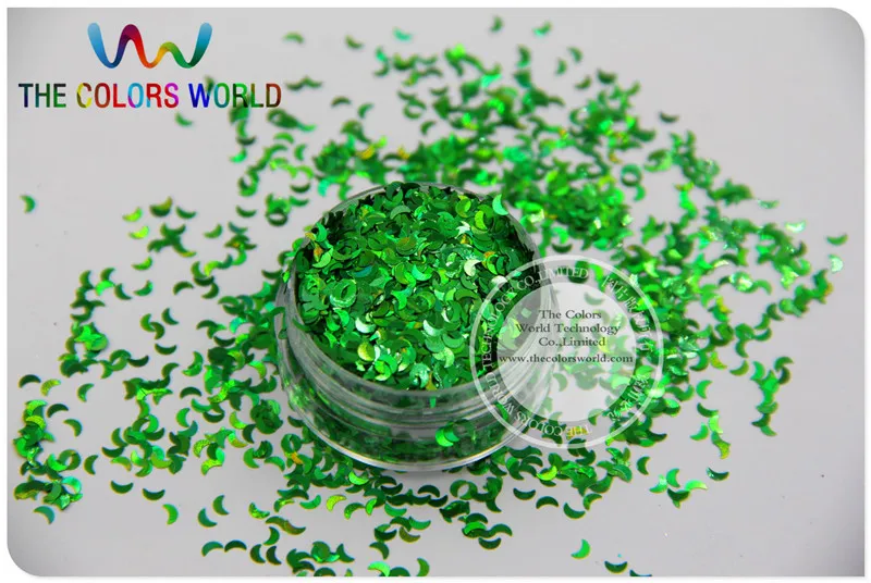 LM-6 Size 3 mm laser holographic Green color Glitter paillette Moon shape spangles for Nail Art  DIY supplies1pack=50g