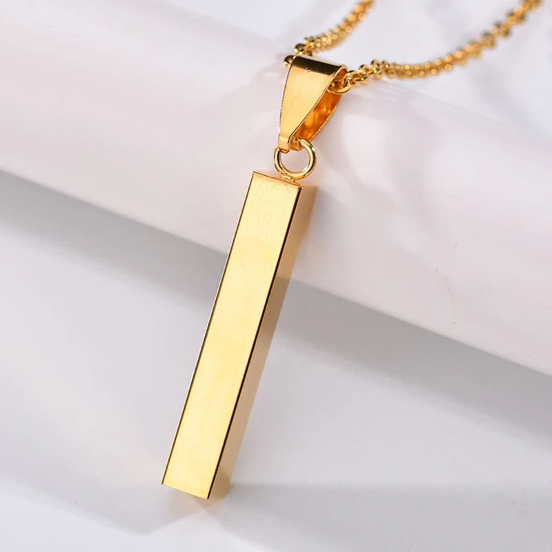 Creative simple rectangular glossy wishing pillar necklace can be customized lettering couple stainless steel pendant for