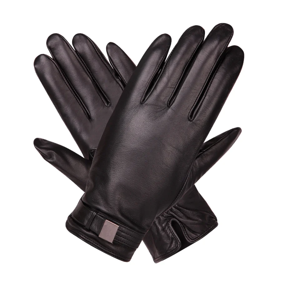 New Touch Screen Warm Sheepskin Gloves Men'S Winter Plus Velvet Windproof Driving Non-Slip Leather Gloves M18003-5