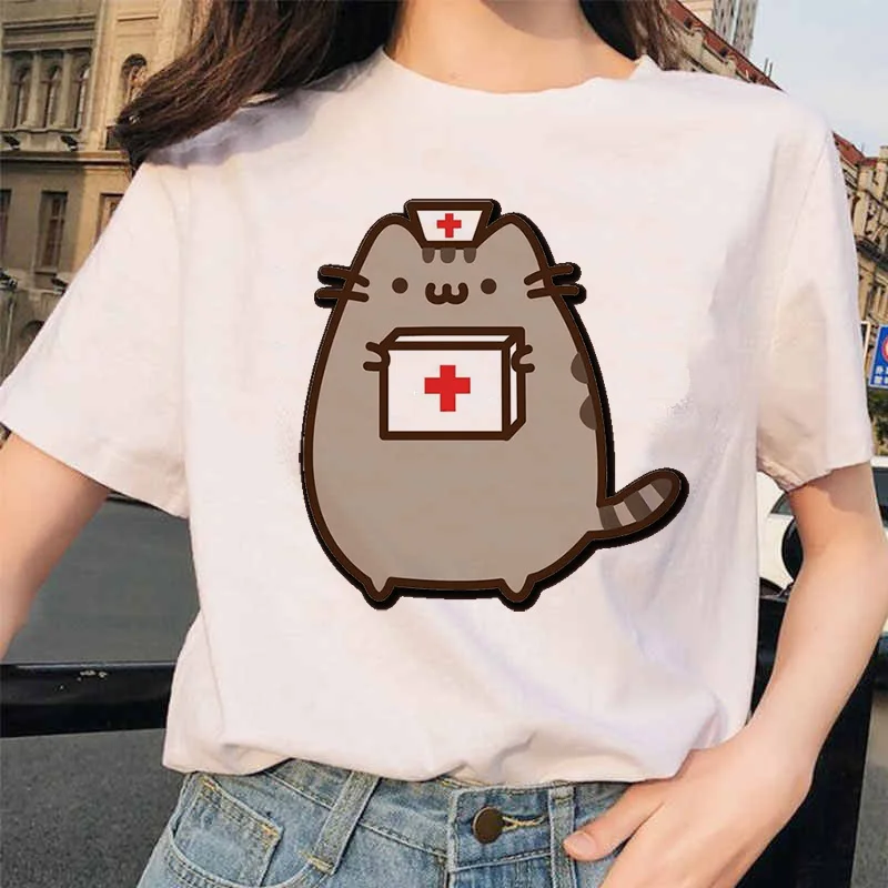 Pusheen Cat T Shirts T-shirt Harajuku Graphic Top Women Tshirt clothes Ullzang Female Cute Kawaii Korean Cartoon Tees Funny 90s