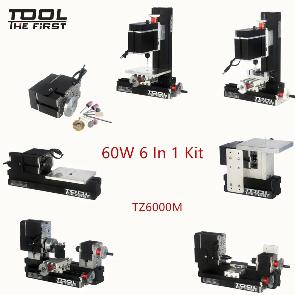 

Thefirsttool TZ6000M Big Power 60W Motor Mini Metal 6 in 1 Lathe Machine with 12000rmp Children's Education DIY Tools Best Gift