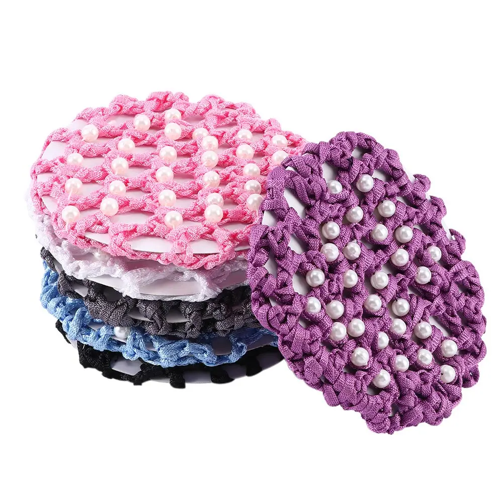 Perla di Modo Bun Copertura Snood Retina per Capelli Delle Donne Balletto Net Danza Pattinaggio Crochet Della Perla Styling Copricapi Accessori