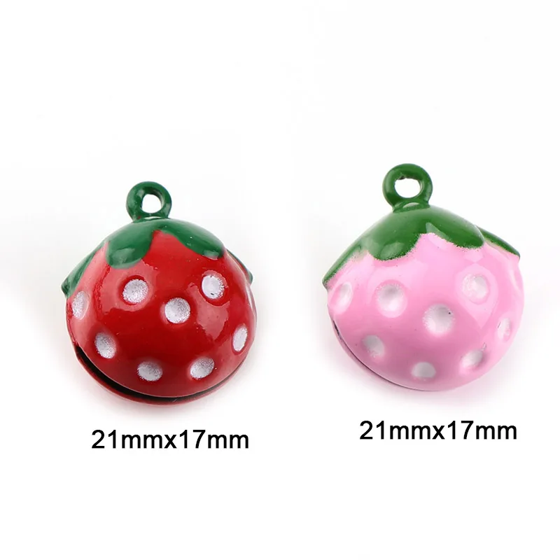 2Pcs 21mm*17mm Bells Red/Pink Colorful Strawberry for Christmas DIY Handmade Decorative Accessories Key Chain Cellphone Pendant