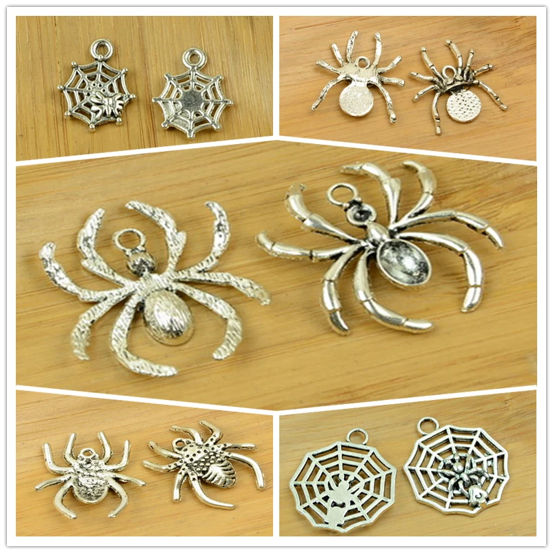 spider web man alloy pendant antique silver charm insect animal jewelry diy accessories fingding Easter Halloween free shipping