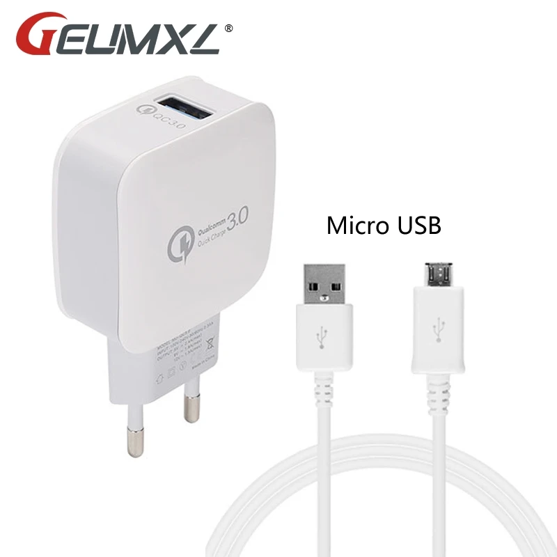 GEUMXL 3A USB Quick Charge 3.0 Wall Charger Adapter & Micro USB Cable for Samsung Sony Huawei Xiaomi HTC LG Nokia Blackberry