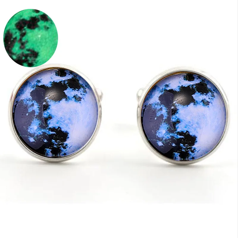 

Glow In The Dark Galaxy Moon Fashion Earrings Glass Cabochon Fashion Accessories Silver Color luminous Earring for Women Jewelry