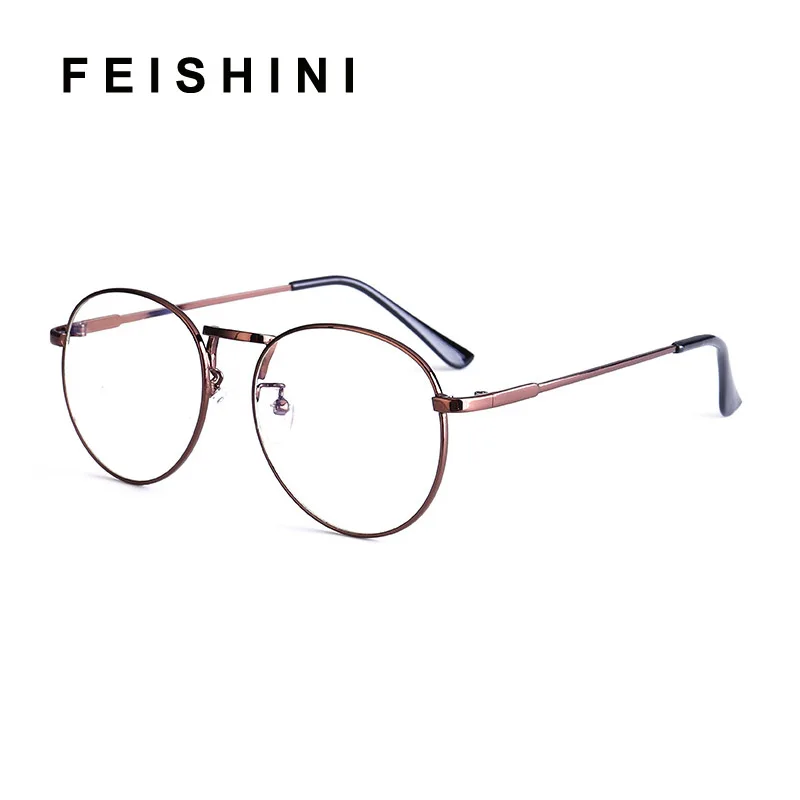 Feishini Ronde Frame Computer Bril Vrouwen Stralen Straling Gamin Eyewear Frames Metalen Unisex Anti Blauw Licht Bril Mannen Print