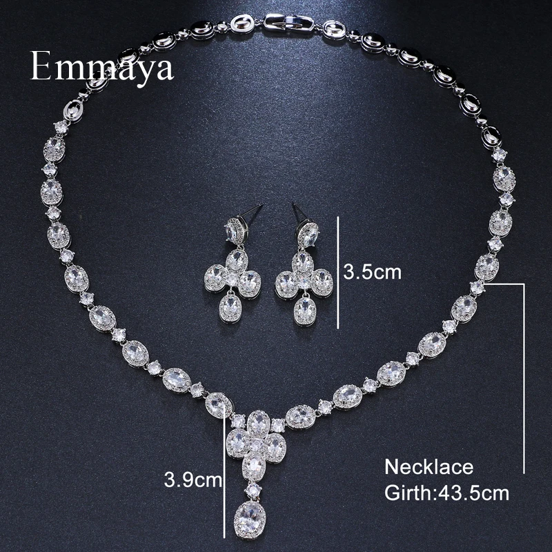 Emmaya Brand Fashion Luxury Oval Cubic Zircon Geometric Crystal Earrings Necklace Set For Women Popular Wedding Jewelry Gift