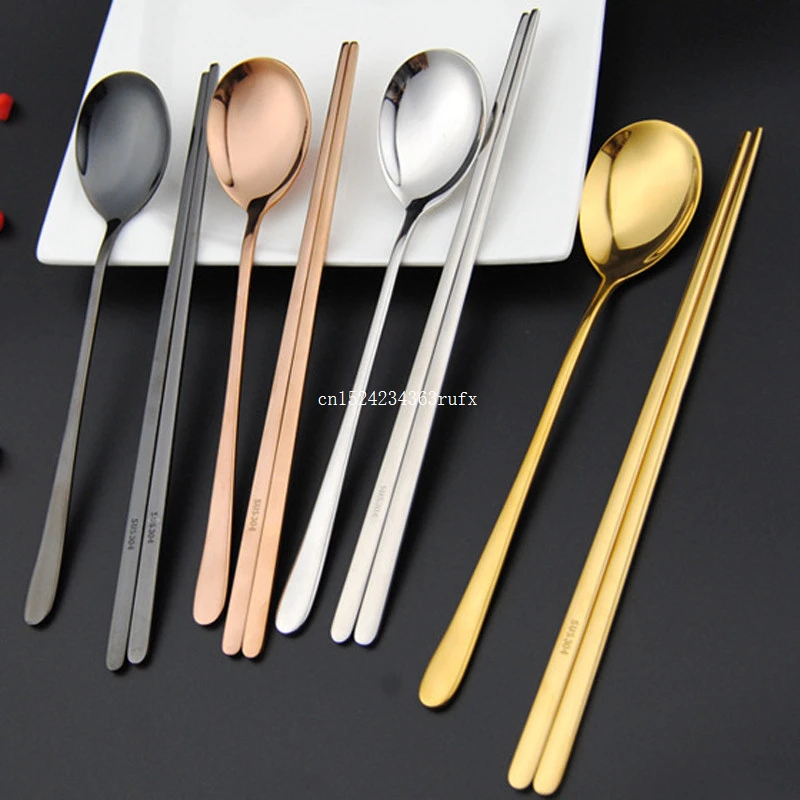 

50 Sets Stainless Steel Tableware Set Korean Sweet Adult Students Portable Dinnerware Set