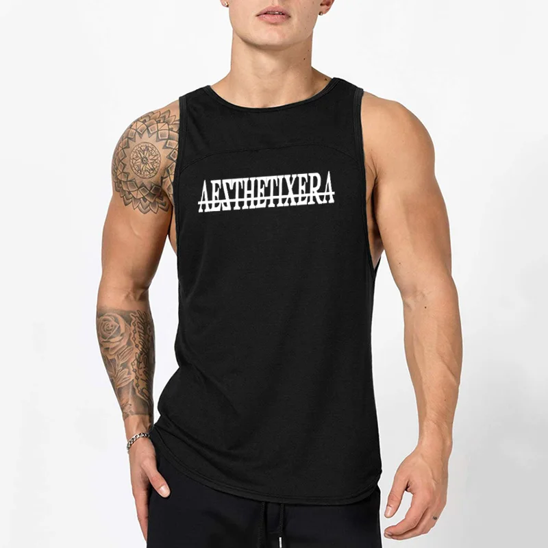 Newe Brand Clothing Summer Mens Curved Hem Patchwork Gyms Stringers Vest Fitness Man Bodybuilding Stringer Tank Tops