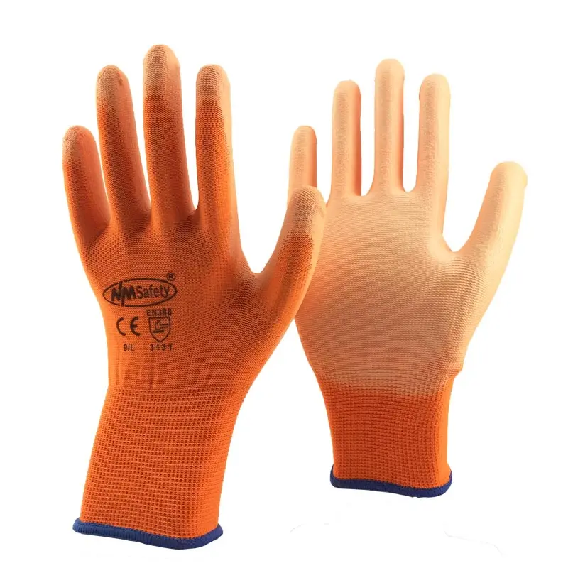 12 Pairs Colorful Gardening Safety Gloves White PU Polyurethane Palm Dipped Work Glove.