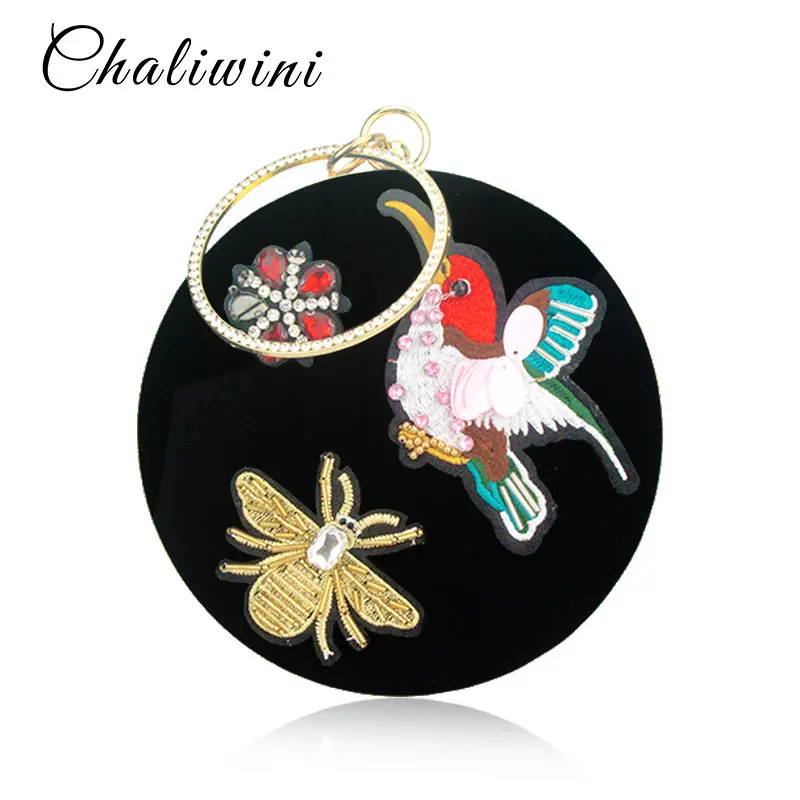 Chaliwini Retro Embroidery Flowers Handbag Velvet Tassel Shoulder Bag For Ladies Evening Round Wallet Female Crossbody Purse