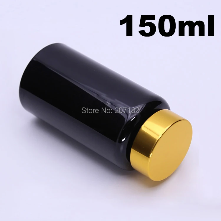 100PCS 150ml Black Color Light-proof PET Bottle, Plastic Bottle,Capsule Bottle, Pill Bottle-with Bright Gold Aluminum Cap